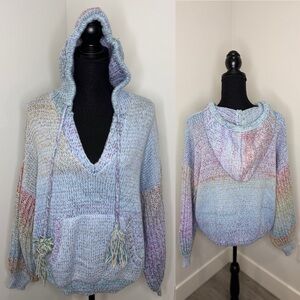 Forever 21 Knit Thick Bubble Sleeve Hooded Multi Color Sweater (M)